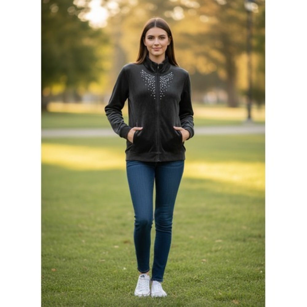 Basic Editions Women's Velour Sweater Size Small Black